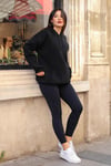 Kadın Siyah Düz Kapüşonlu Oversize 3 iplik Şardonlu Salaş Bol Kesim Hoodie Sweatshirt