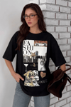 Kadın Siyah Fashion Oversize Fit Bol Geniş Kalıp Salaş Kesim T-shirt