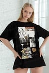 Kadın Siyah Fashion Oversize Fit Bol Geniş Kalıp Salaş Kesim T-shirt
