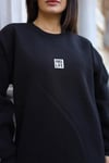 Kadın Siyah Free Life Baskılı 0 Sıfır Yaka Oversize Salaş Bol Kesim Polar Sweatshirt