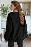 Kadın Siyah Free Life Baskılı 0 Sıfır Yaka Oversize Salaş Bol Kesim Polar Sweatshirt