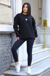 Kadın Siyah Free Life Baskılı 0 Sıfır Yaka Oversize Salaş Bol Kesim Polar Sweatshirt