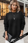 Kadın Siyah Geometrik Geyik Baskılı Kalın Soft 3 İplik Şardonlu 0 Sıfır Yaka Oversize Salaş Sweat