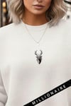 Kadın Siyah Geometrik Geyik Baskılı Kalın Soft 3 İplik Şardonlu 0 Sıfır Yaka Oversize Salaş Sweat