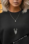Kadın Siyah Geometrik Geyik Baskılı Kalın Soft 3 İplik Şardonlu 0 Sıfır Yaka Oversize Salaş Sweat