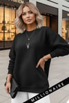 Kadın Siyah Geometrik Geyik Baskılı Kalın Soft 3 İplik Şardonlu 0 Sıfır Yaka Oversize Salaş Sweat