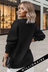Kadın Siyah Geometrik Geyik Baskılı Kalın Soft 3 İplik Şardonlu 0 Sıfır Yaka Oversize Salaş Sweat