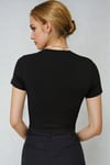 Kadın Siyah Kiraz Leopar Desenli Bisiklet Yaka Likralı Kısa Kol Body Crop Bluz