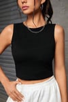 Kadın Siyah Kolsuz Bisiklet Yaka Likralı Sıfır Kol Atlet  Body Crop Bluz