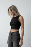Kadın Siyah Kolsuz Bisiklet Yaka Likralı Sıfır Kol Atlet  Body Crop Bluz