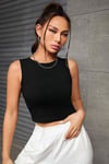 Kadın Siyah Kolsuz Bisiklet Yaka Likralı Sıfır Kol Atlet  Body Crop Bluz