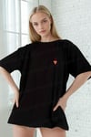 Kadın Siyah Kupa As Kuru Kafa Oversize Fit Bol Geniş Kalıp Salaş Kesim T-shirt