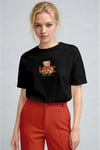 Kadın Siyah Love Ayıcık Teddy Bear Baskı Regular Fit Normal Kalıp T-shirt