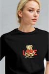 Kadın Siyah Love Ayıcık Teddy Bear Baskı Regular Fit Normal Kalıp T-shirt