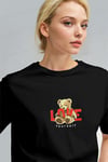 Kadın Siyah Love Ayıcık Teddy Bear Baskı Regular Fit Normal Kalıp T-shirt