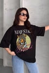 Kadın Siyah Majestic Oversize Fit Bol Geniş Kalıp Salaş Kesim T-shirt