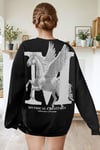 Kadın Siyah Mythical Baskılı Kalın Soft 3 İplik içi Şardonlu 0 Sıfır Yaka Oversize Salaş Sweatshirt