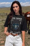 Kadın Siyah Nazar Baskılı Oversize Fit Bol Geniş Kalıp Salaş Kesim T-shirt