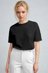 Kadın Siyah Nefes Alan Bisiklet Yaka Regular Fit Normal Kesim Baskisiz Basic T-Shirt