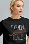 Kadın Siyah Paradise Leopar Kadın Kısa Kol Relax Fit Rahat Kesim Regular T-shirt
