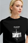 Kadın Siyah Paris Regular Fit Normal Kalıp T-shirt