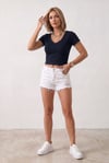 Kadın Siyah Renkli V Yaka Likralı Düz Basic Kısa Kollu Crop Bluz
