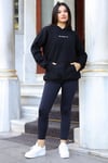 Kadın Siyah Spectacular Baskılı 3 iplik Şardonlu Kapüşonlu Kanguru Cepli Oversize Salaş Hoodie Sweatshirt