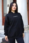 Kadın Siyah Spectacular Baskılı 3 iplik Şardonlu Kapüşonlu Kanguru Cepli Oversize Salaş Hoodie Sweatshirt