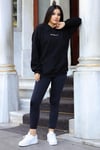 Kadın Siyah Spectacular Baskılı 3 iplik Şardonlu Kapüşonlu Kanguru Cepli Oversize Salaş Hoodie Sweatshirt