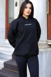 Kadın Siyah Spectacular Baskılı 3 iplik Şardonlu Kapüşonlu Kanguru Cepli Oversize Salaş Hoodie Sweatshirt