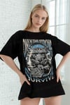 Kadın Siyah Survive Oversize Fit Bol Geniş Kalıp Salaş Kesim T-shirt