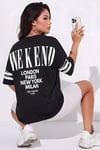 Kadın Siyah Weekend Oversize Fit Bol Geniş Kalıp Salaş Kesim T-shirt