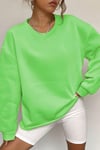 Kadın Soft Yumuşacık Kalın 3 İplik İçi Şardonlu Kumaş Neon Parlak Floresan Yeşil Bisiklet Yaka Düz Basic Sweatshirt
