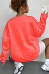 Kadın Soft Yumuşacık Kalın 3 İplik İçi Şardonlu Kumaş Neon Parlak Floresan Coral Pembe Bisiklet Yaka Düz Basic Sweatshirt