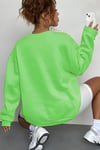 Kadın Soft Yumuşacık Kalın 3 İplik İçi Şardonlu Kumaş Neon Parlak Floresan Yeşil Bisiklet Yaka Düz Basic Sweatshirt