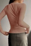 Kadın Somon Düğme Detaylı Patlı Düğmeli Bisiklet Yaka Uzun Kollu Fitilli Kaşkorse Bluz Body