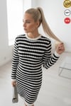 Kadın Tam Beden Beyaz Çizgili Esnek Triko Slim Elbise XS-S-M uyumlu
