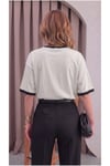 Kadın Taş Siyah Biye Garnili Orta Kalın Soft Kumaş Bisiklet Yaka Yarım Oversize Salaş T-shirt