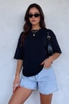 Kadın The Moon Siyah Bisiklet Yaka Oversize Salas T-Shirt