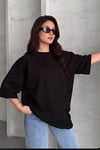 Kadın The Moon Siyah Bisiklet Yaka Oversize Salas T-Shirt