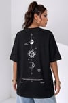 Kadın The Moon Siyah Bisiklet Yaka Oversize Salas T-Shirt