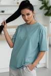 Kadın Turkuaz Basic Düz Baskısız Oversize Salas T-shirt