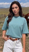 Kadın Turkuaz Basic Düz Baskısız Oversize Salas T-shirt