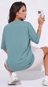 Kadın Turkuaz Basic Düz Baskısız Oversize Salas T-shirt