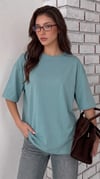 Kadın Turkuaz Basic Düz Baskısız Oversize Salas T-shirt