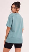 Kadın Turkuaz Basic Düz Baskısız Oversize Salas T-shirt