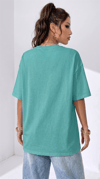 Kadın Turkuaz Geyik Oversize Salas Boyfriend T-shirt
