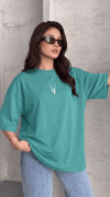 Kadın Turkuaz Geyik Oversize Salas Boyfriend T-shirt