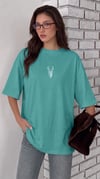 Kadın Turkuaz Geyik Oversize Salas Boyfriend T-shirt