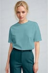 Kadın Turkuaz Nefes Alan Bisiklet Yaka Regular Fit Normal Kesim Baskisiz Basic T-Shirt